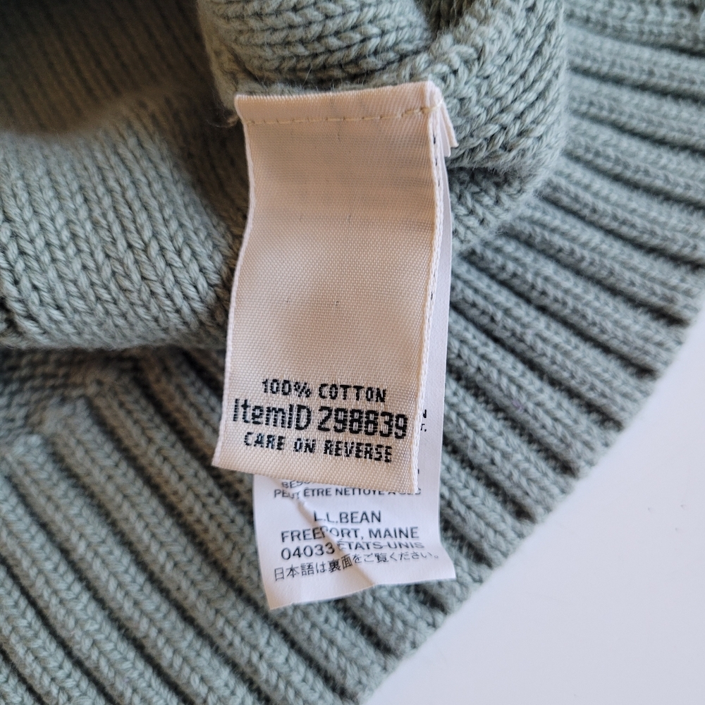 LLBean Fisherman Cable Knit Sweater Crew Neck Green Womens Small - Picture 5 of 6